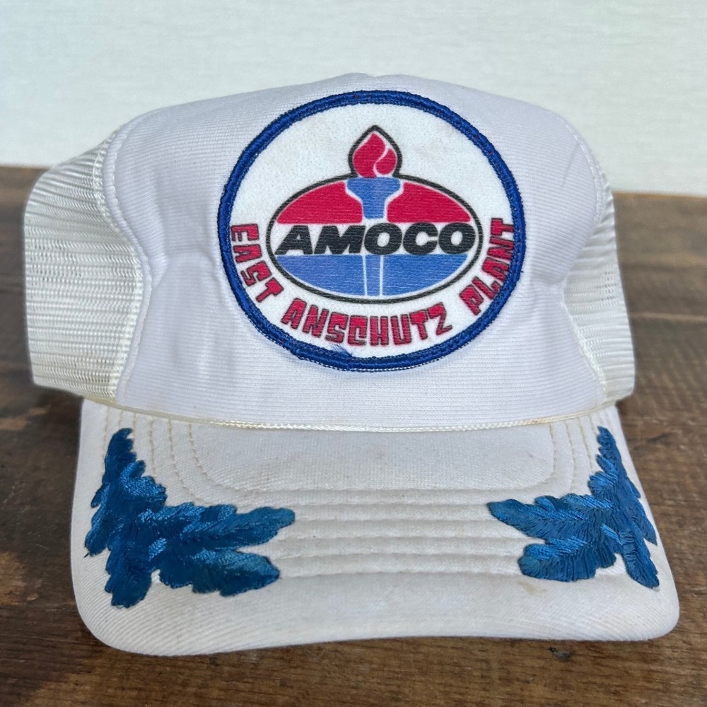 Vintage AMOCO East Anschutz Plant Trucker Hat White Mesh Cap Vintage‎ Gasoline